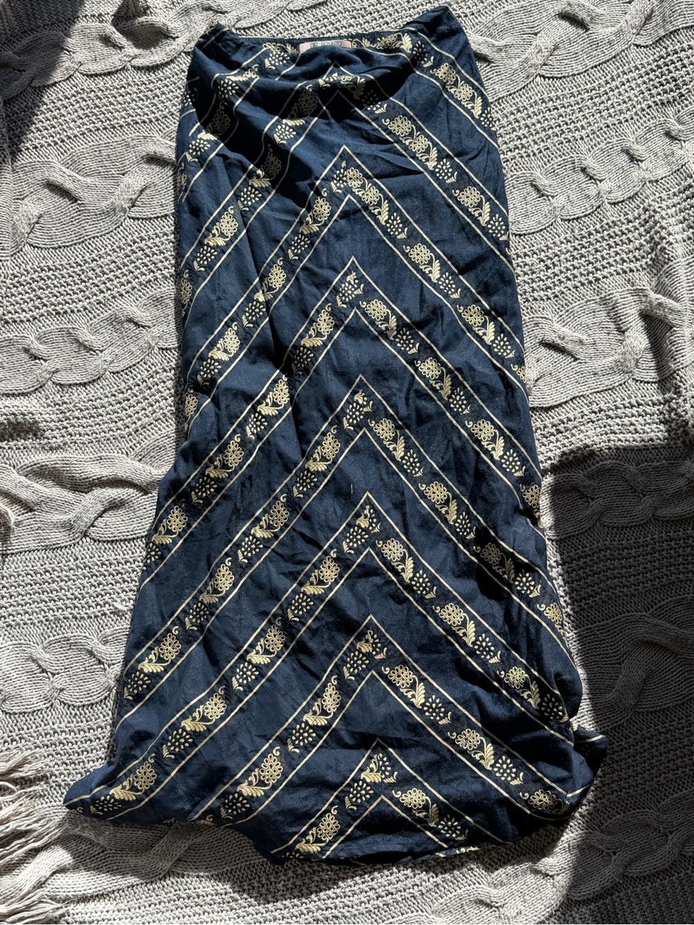Navy Maxi Skirt with Gold Accent